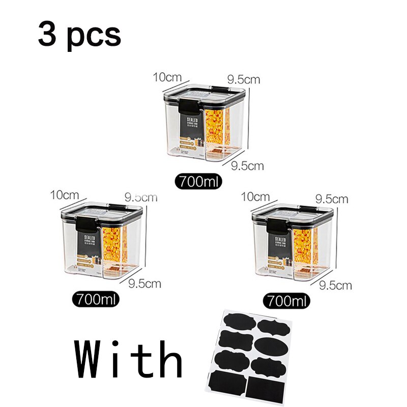 4pcs Food Storage Container Plastic Kitchen Noodle Box Multigrain Storage Tank Transparent Sealed Cans Stackable Acryl: 700ml 3pcs