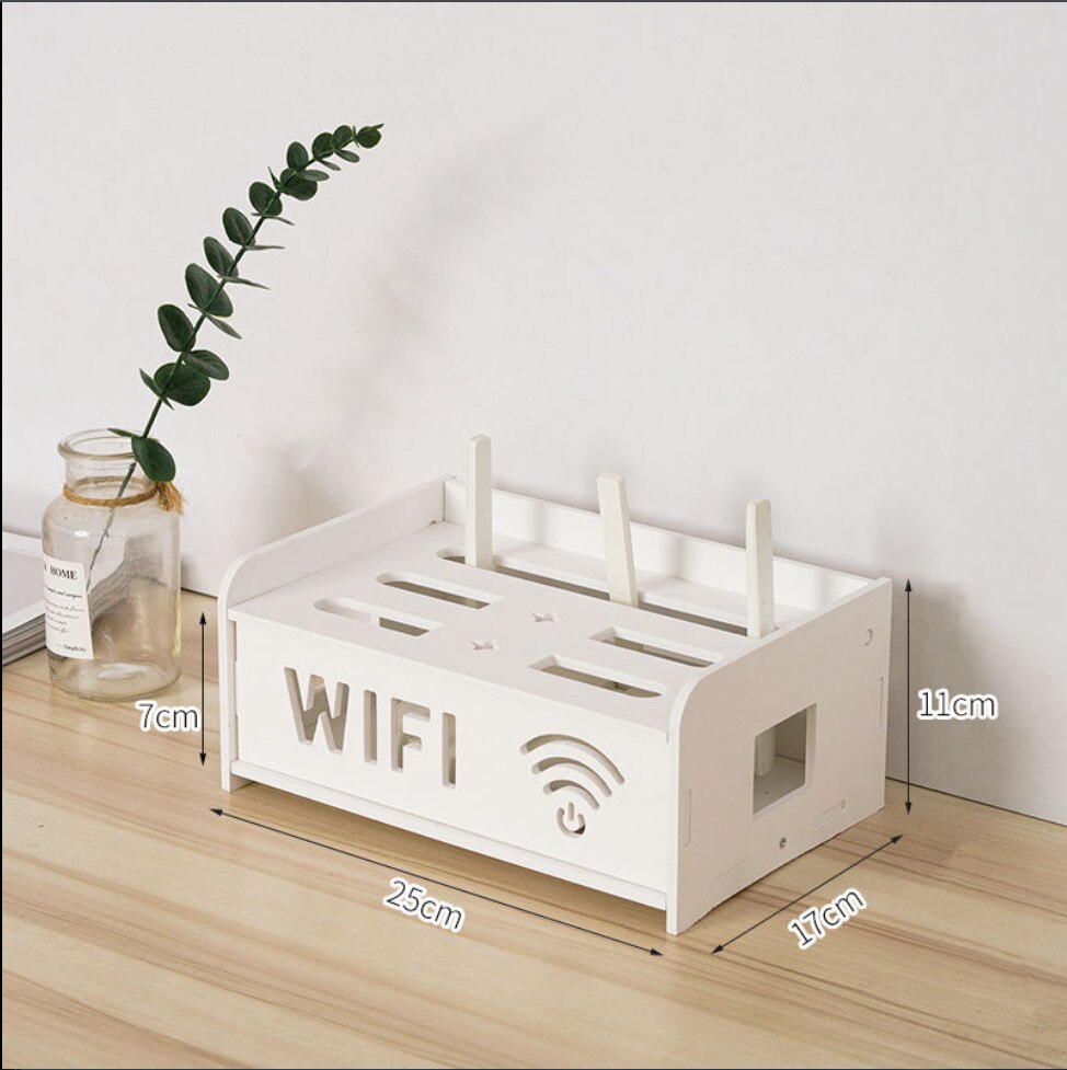 Desk White Wifi Router Storage Boxes Cable Power Plug Wire Office Mounted Shelf Storage Rack DVD Player organizer: G0380