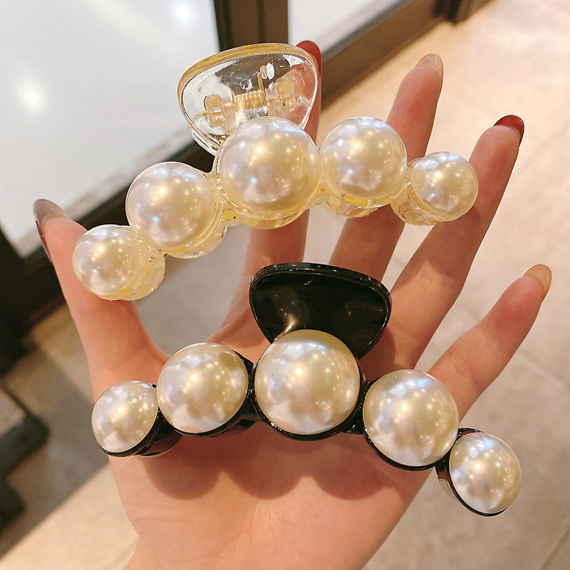 Pinza para el pelo acrílica con perlas para mujer, pinzas transparentes elegantes para el cabello, pinzas geométricas huecas simples para el baño, accesorios para el cabello: Borgoña
