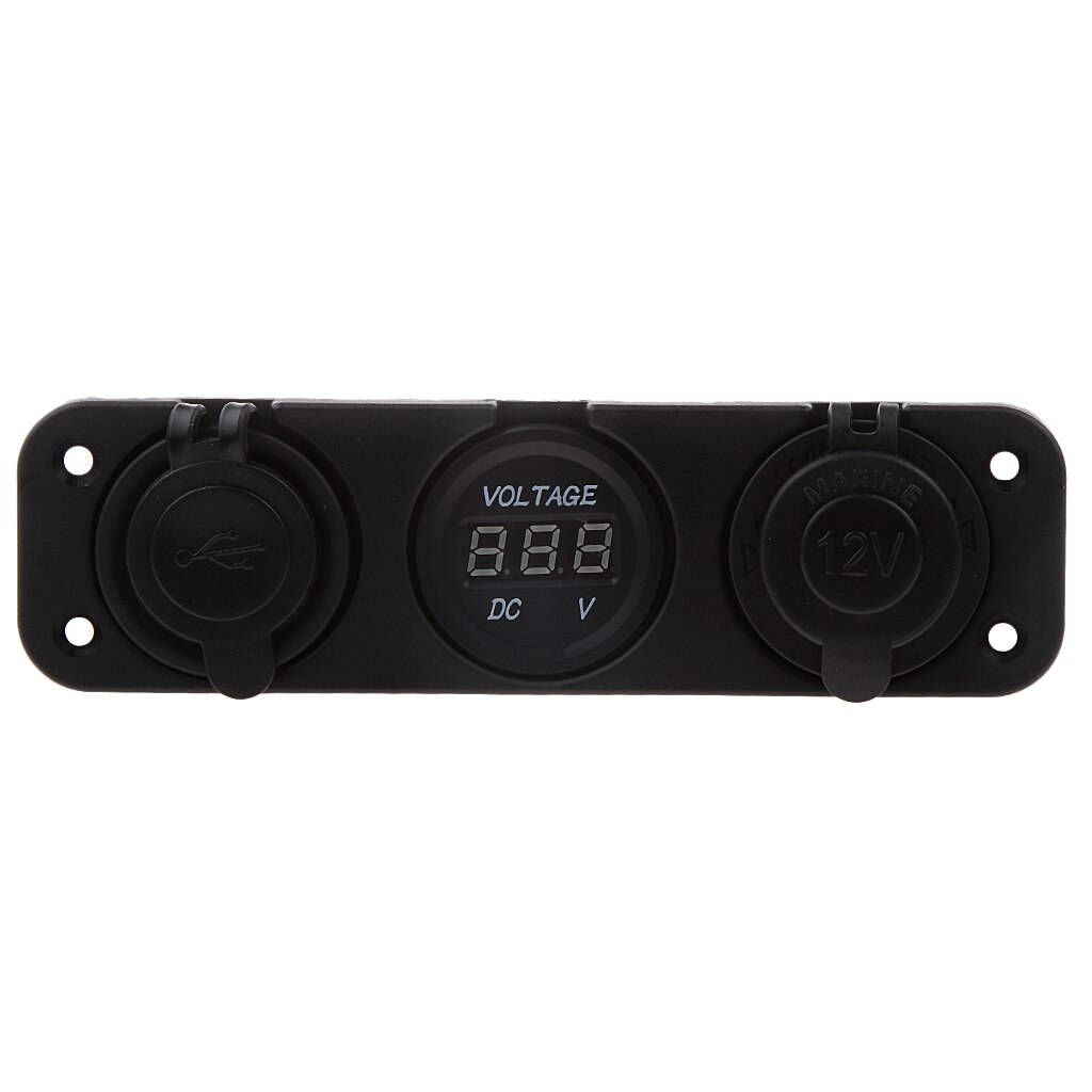 Marine 12V Cigarette Lighter Socket &amp; Voltmeter &amp; USB Charger 5V 1A 2.1A for Motorbike Boat Caravans Splashproof