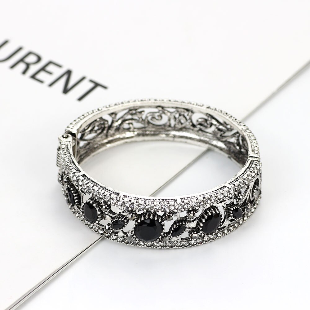 Simulation Schmuck Türkische Frauen Armreifen Blume Manschette Harz Armbänder Arabischen Ethnische Antike Pulseiras Feminino Damen Lieblings: 1571Schwarz