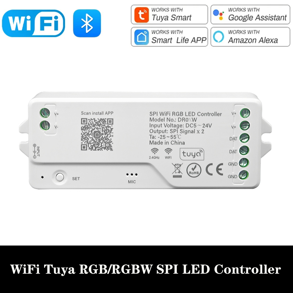 Tuya WiFi Addressable LED Controller WS2811 WS2812B WS2814 SPI RGBWIC RGBIC LED Strip Dimmer LED Controller 5-24V Pixel Strip: Beige / 44