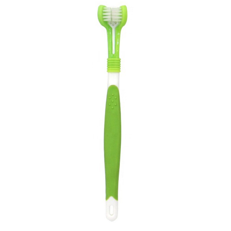 Pet Toothbrush Three-Head Toothbrush Multi-angle Cleaning Addition Bad Breath Tartar Teeth Care Dog Cat Cleaning Mouth: Grass green