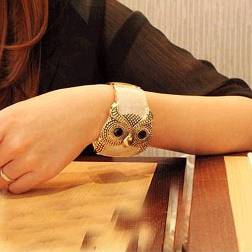 Women Enamel Alloy Big Eyes Owl Wide Bangle Cuff Bracelet Jewelry for her