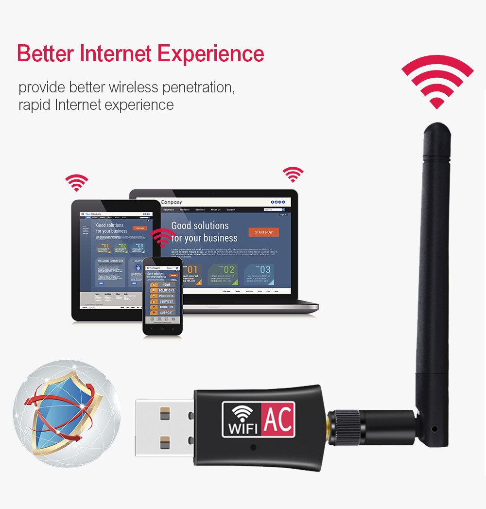 AC600Mbps WiFi Adapter Band USBWireless Network with Ant enna