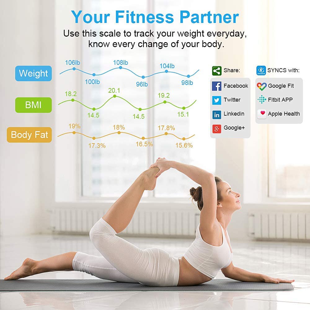 Body Fat Scale Smart Wireless Digital Bathroom Weight Scale Body Composition Analyzer With Smartphone App Bluetooth 4.0