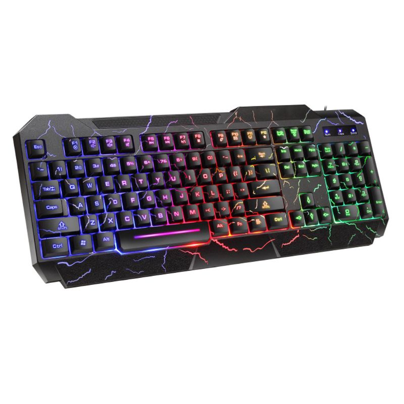 Wired Gaming Keyboard Mouse Combo Set Colorful LED Backlit Crack Appearance