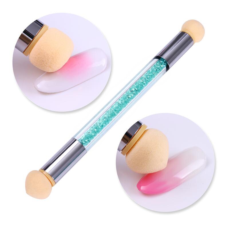 Dobbelt-endet neglebørste sæt gradient skygge pen prikkede børste svamphoved rhinsten håndtag manicure negle kunst maleværktøj: 3
