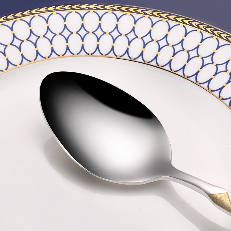 24 stk guld tallerken spisestel sæt 18/10 rustfrit stål bestik sæt sølvtøj bordservice middag kniv gaffel ske tåler opvaskemaskine