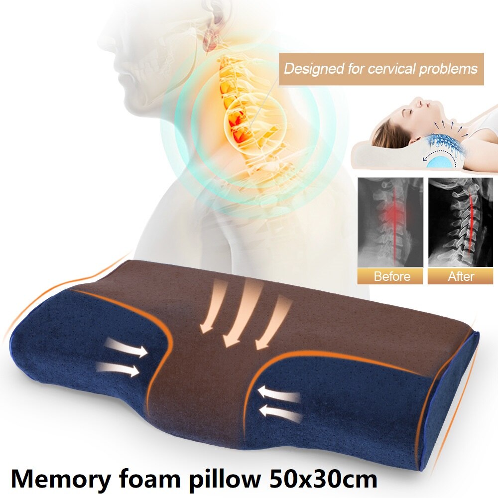 Nekkussen van natuurlijk latex, orthopedisch beddengoed, cervicale massagekussen, kussen met kussensloop voor pijnverlichting in de gezondheidszorg: B1 blauw 50 x 30cm