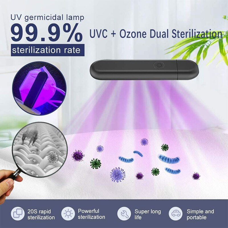 mini sterilizzatore UVC portatile portatile USB lampada germicida ultravioletta UVC e ozono doppia sterilizzazione rimuovere acaro uccidere i batteri
