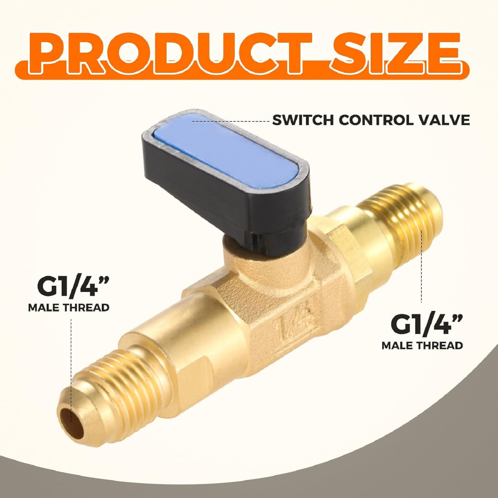 HVAC Refrigerant Straight Shut-Off Ball Valve Connector 1/4" Male SAE Adapter for Adding Liquid and Fluorine To Air Conditioner