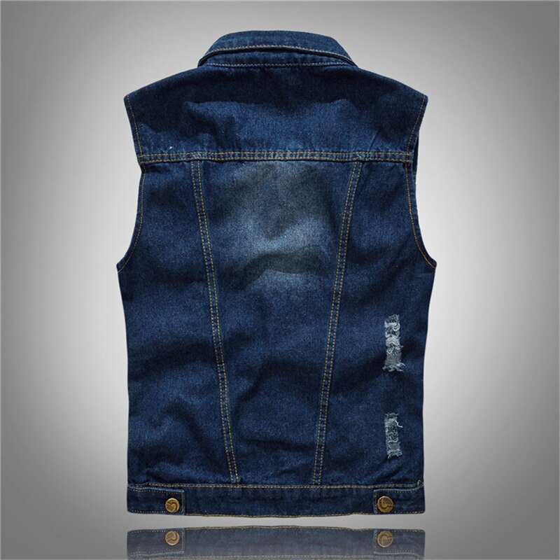 Forår efterår denimvest herre ærmeløs cowboy vest højkvalitets jean frakke revet slim fit afslappet bomuldsjakke til mænd