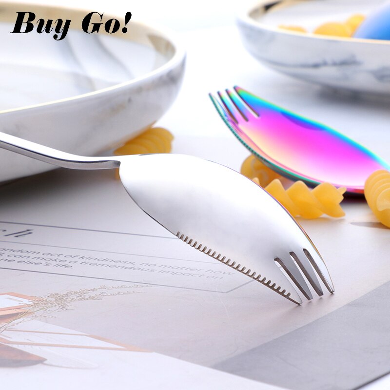 1PCS 3 EM Sporks 1 Design Criativo Ferramentas de Cozinha Utensílios de mesa de Aço Inoxidável Garfo de Sobremesa Colher Utensílios de Frutas Salada de Macarrão