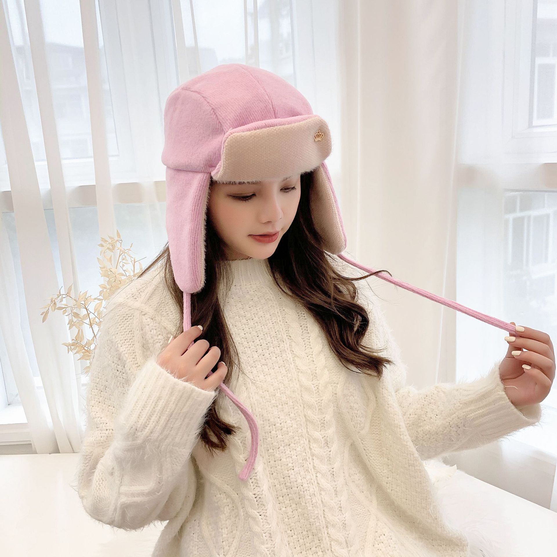 Sombrero de invierno salvaje para mujer, estilo , de invierno, cálido y gorro de Lei Feng de terciopelo,: Rosa