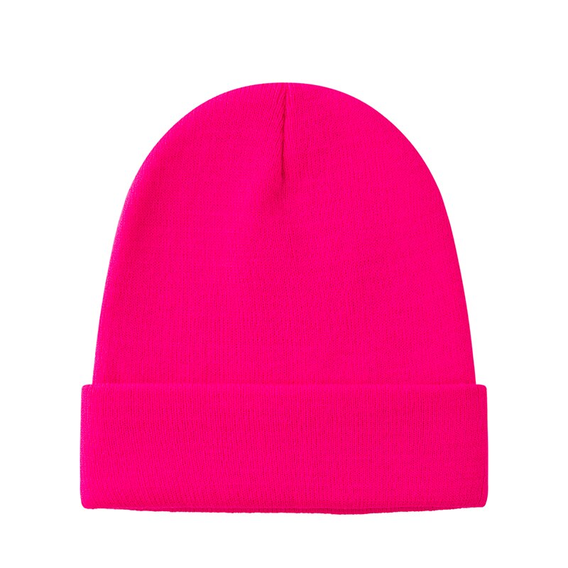 Strikket vinterlue solid varme luer unisex lue fritidshatt for menn kvinner hip-hop vår høst panser voksen skullies: Rosenrød