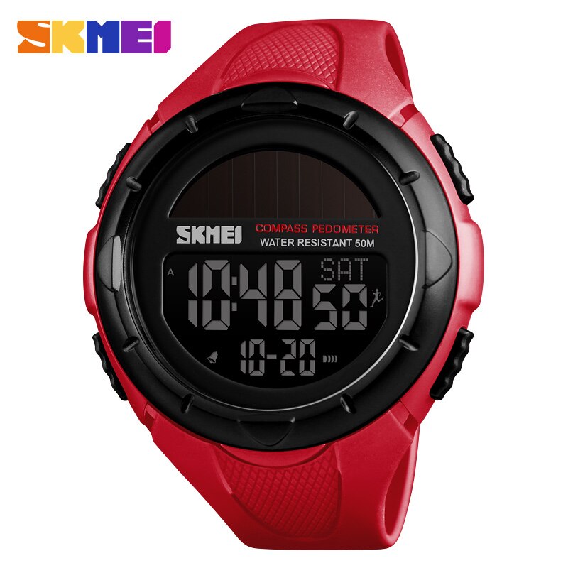 SKMEI boussole montres solaires hommes podomètre Calories montres hommes numérique Sport de plein air alarme heure Chrono reloj hombre 1488: Rouge