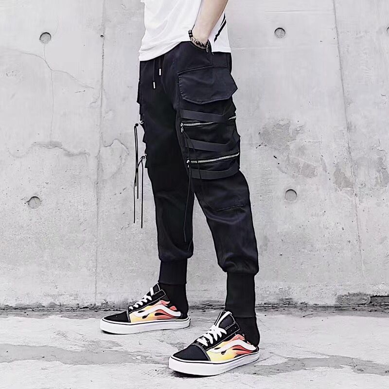 Cintas-pantalones Cargo de Hip Hop para hombre, ropa de calle de , pantalones de chándal de algodón, harén informales, Harajuku, negro,