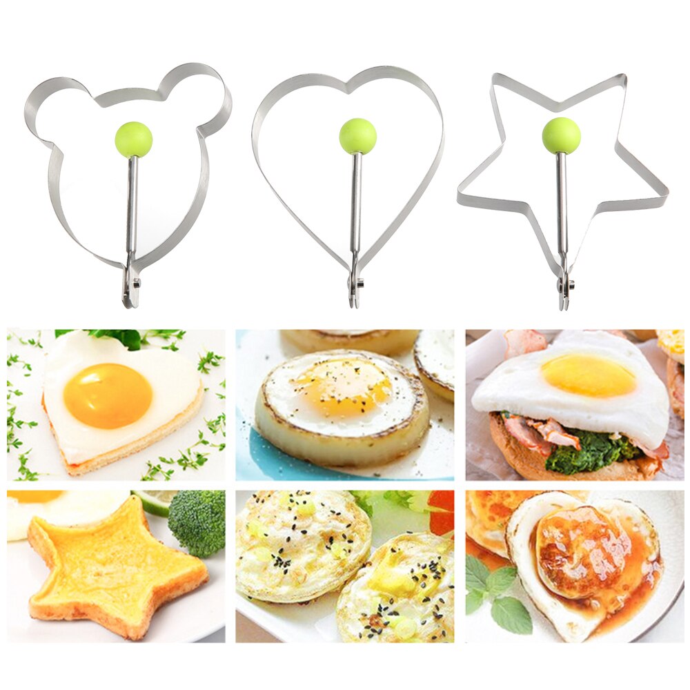 3 Pack Stainless Steel Egg Rings Egg Shapers Cookie Cutters Biscuit Mold Bear Heart Star Mold for Baking Cooking Kitchen Tool