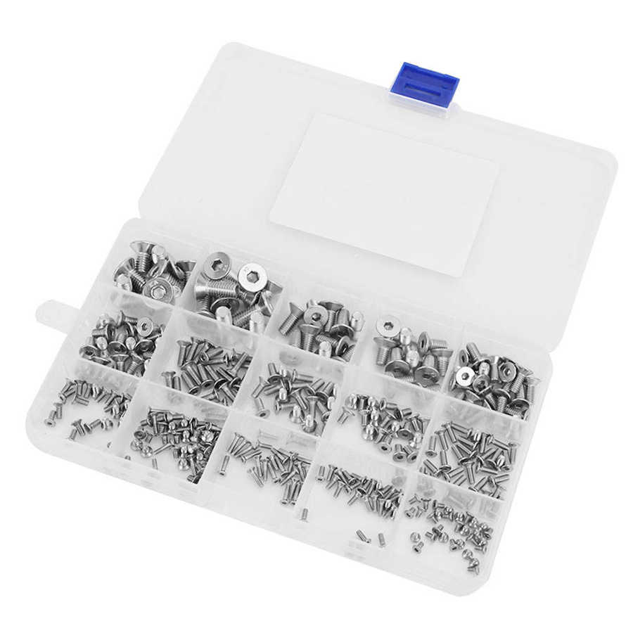 320pcs M2-M6 Hex Socket Flat Stainless Steel 304 Screw Assortment Set