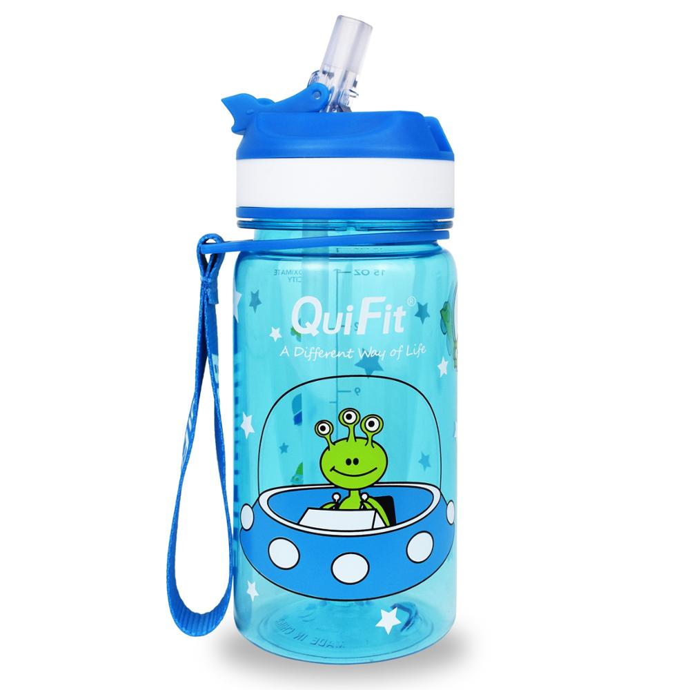 Quifit Tritan Water Bottle 450ml BPA Free Children Bottles Ourdoor Jug Tour Bottles Lovely Kettle for Kids: Blue with straw