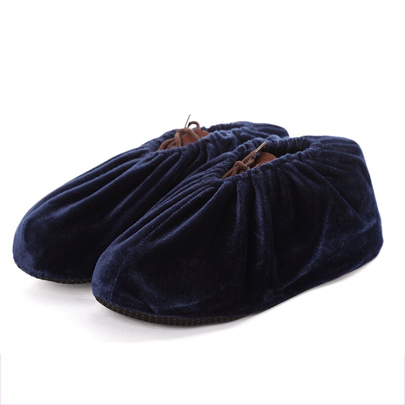 Flannel Shoes Covers Boot Slip-on Washable Shoe Covers Elasticity Reusable Dust-proof Portable Overshoes Shoes Accessories: navy blue