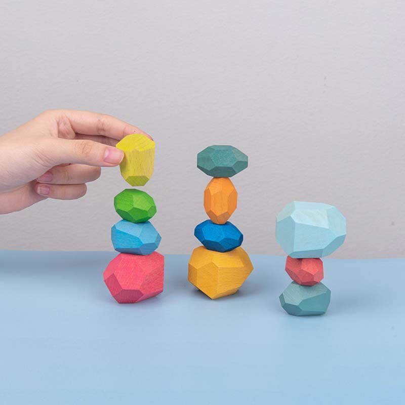 Baby Toy Wooden Colored Stone Jenga Building Block Educational Toy Nordic Style Stacking Game Rainbow Wooden Toy