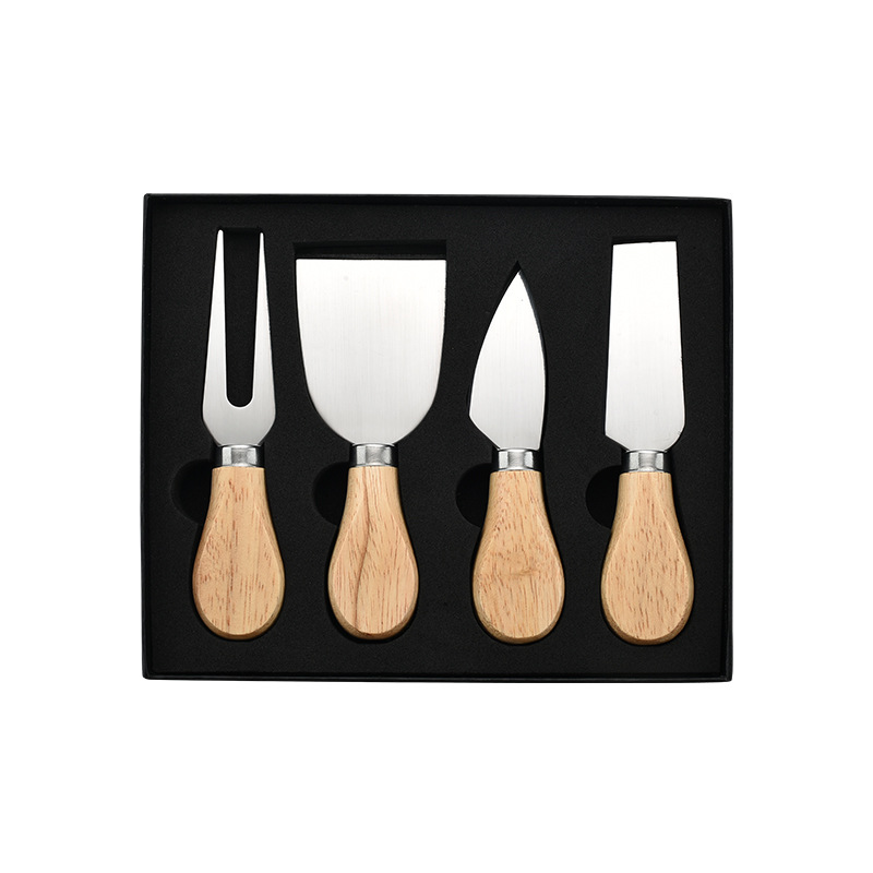 Steel Stainless Cheese Knives with Bamboo Wood Handle Cheese Slicer Cheese Cutter Kitchen Baking Tool: Oak 4-piece set