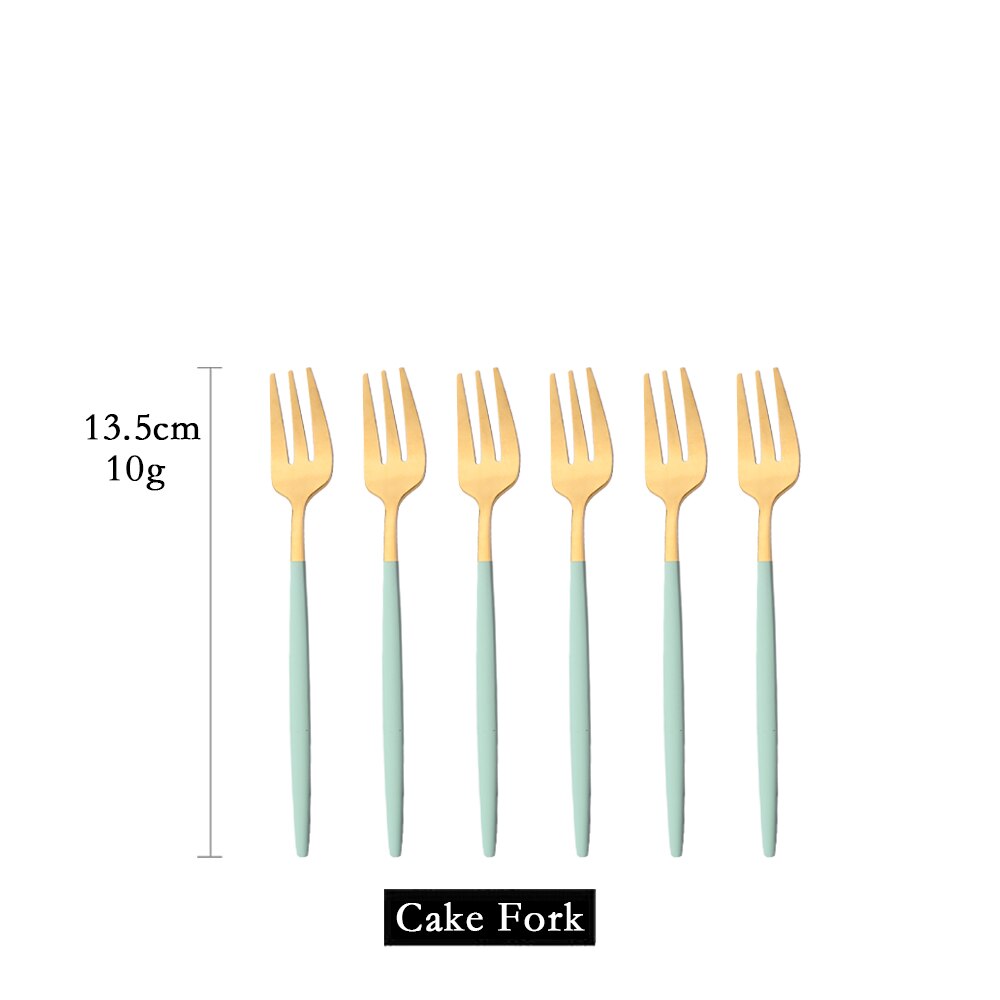 Mint Gold Tableware Cutlery Set Mirror Stainless Steel Dinnerware Dessert Knife Fork Ice Spoon Flatware Set Dinner Silverware: 6Pcs Cake Fork