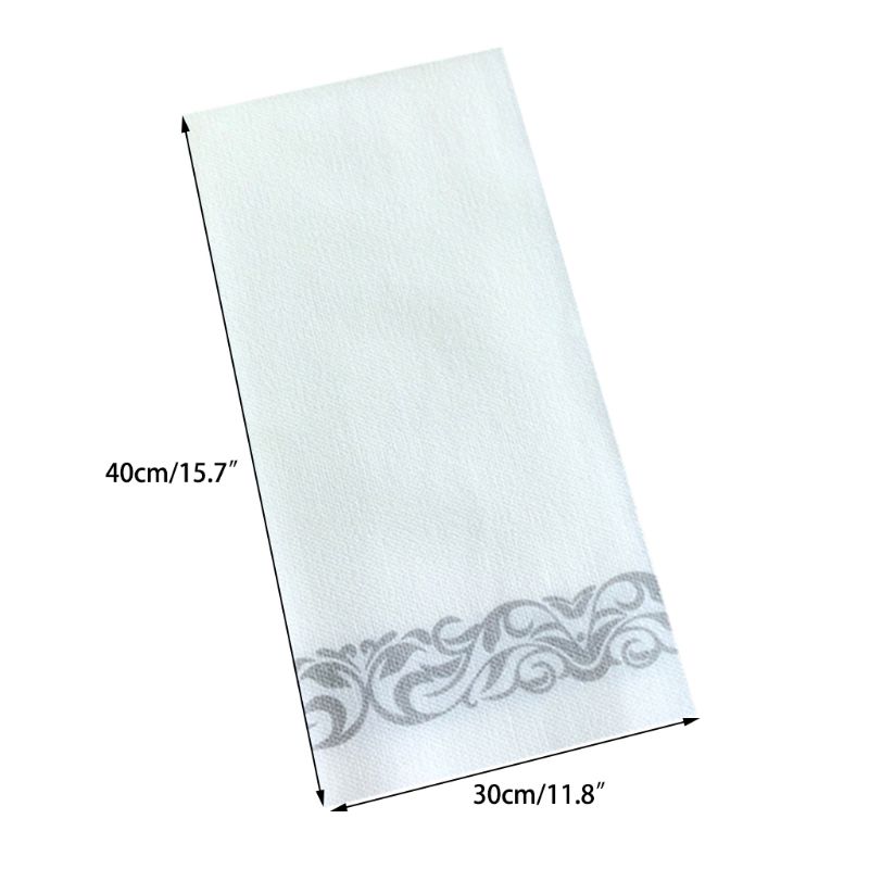 1Pack Disposable Linen-Feel Guest Towels - Decorative White Hand Towels, Silver Floral Cloth-Like Paper Napkins