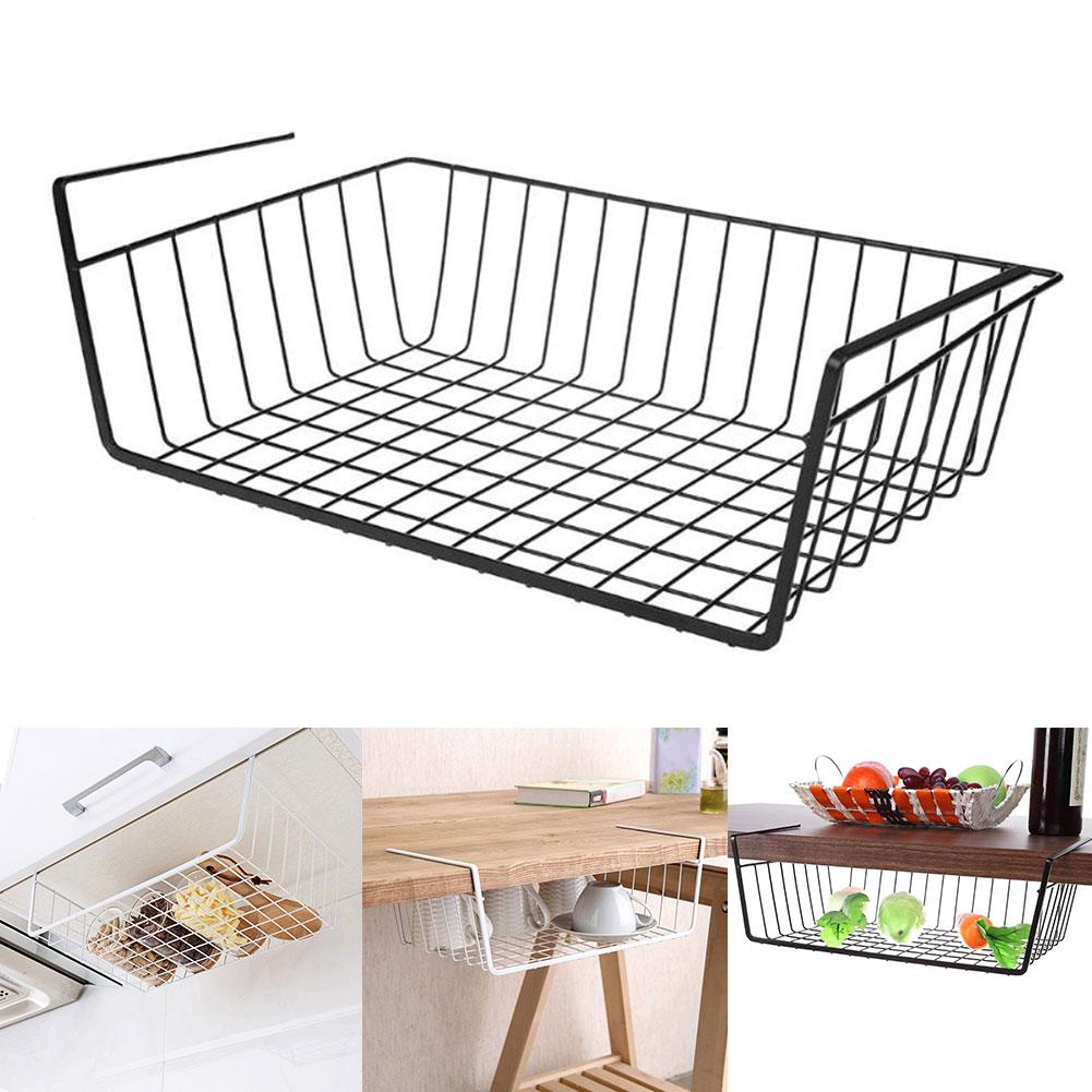 Space Saving Metal Basket Storage Rack Under Cupboard Wardrobe Desk Multi Function Storage Basket Shelf Clothing Hanging Hol
