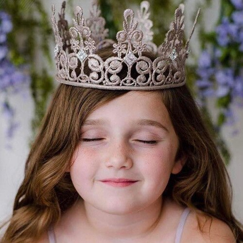 2020New Children's Hair Ornaments Golden Crown Hair Hoop Girl Full Moon Photo Props Parent-child Wedding Birthday Hair Clip: Green