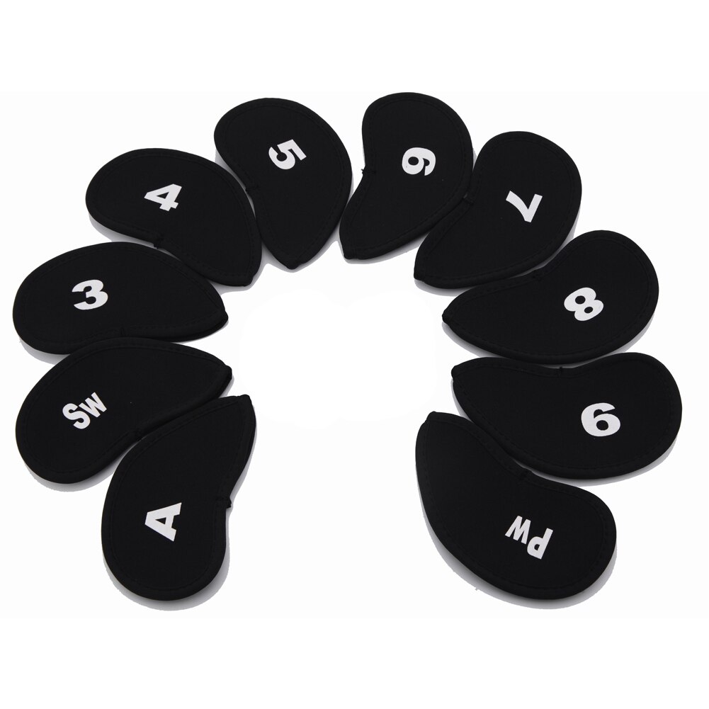 10pcs/set Anti-slip Wear Resistant Shockproof Protective Dust Proof Soft Thick Sports Golf Pole Cover Numbers Print Rod Hat: BLACK
