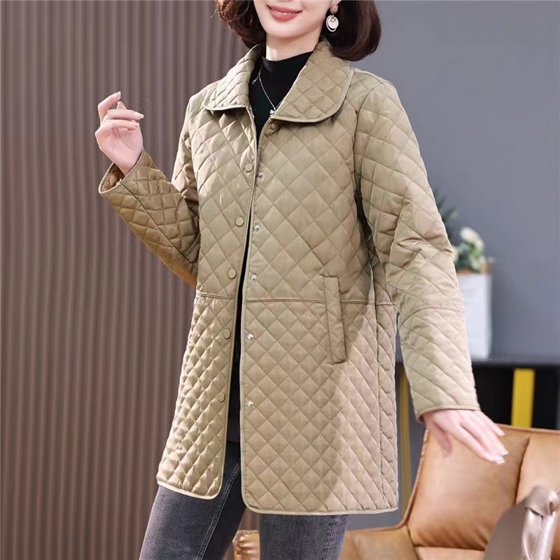 Cappotto da donna in cotone ottavino sottile leggero casuale primavera autunno nuova giacca in cotone scozzese con diamanti di fascia alta 6XL capispalla femminile per il tempo libero: XXXL / Cielo Blu