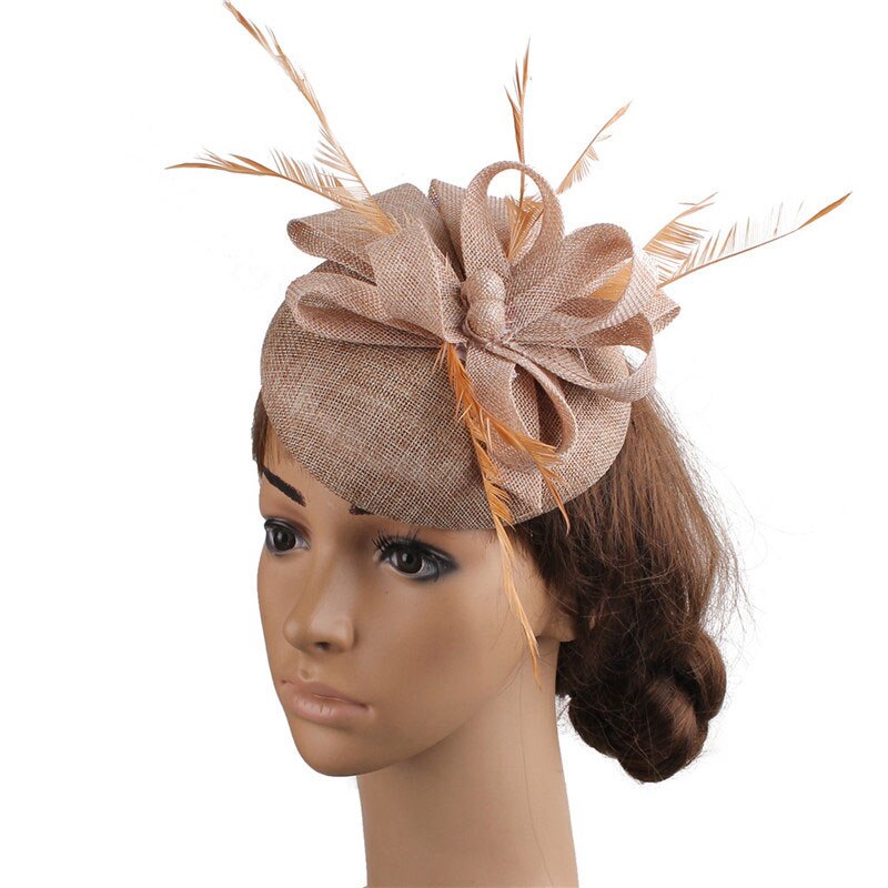 Fs Vrouwen Vintage Kerk Hoed Tovenaar Grote Derby Rose Rode Hoofdband Veer Mesh Party Hoeden Cocktail Grote Bruiloft Hoeden Fedora: Khaki