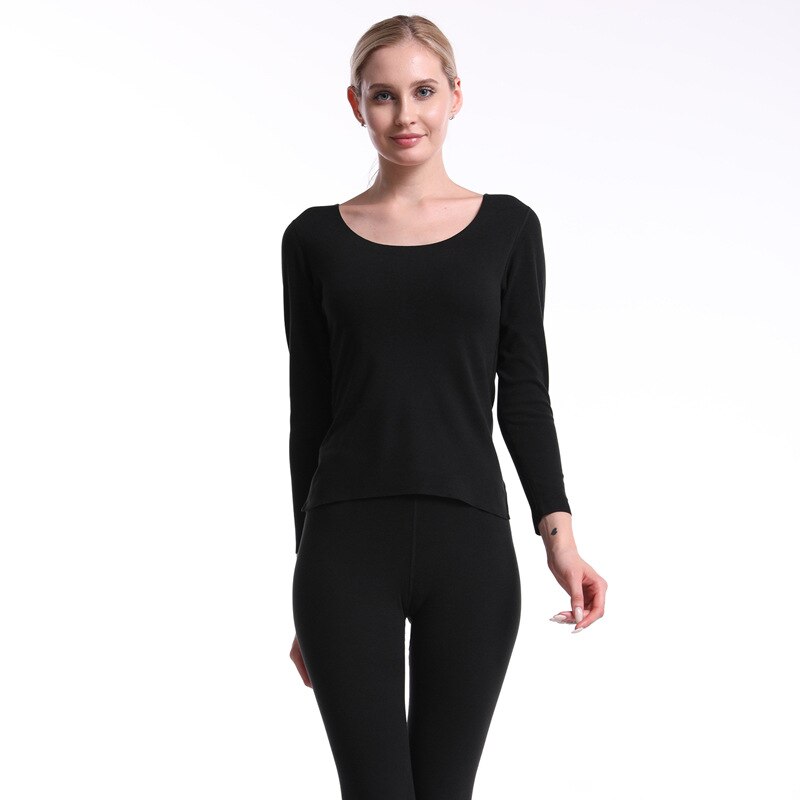 Long Johns dames sous-vêtements minces ensembles bas femme automne sous-vêtements thermiques femmes respirant: Black / XXL