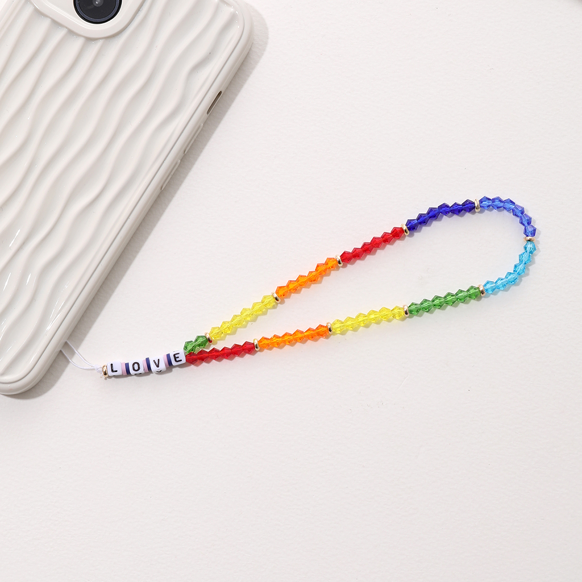 Colorful Stone with Gold Flower Mobile Phone Chain Mobile Phone Hanging Rope: Orange