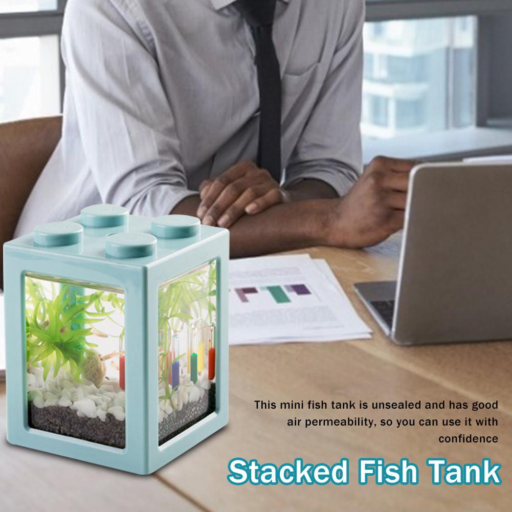USB Mini Aquarium Fish Tank Stackable Fish Tank Ecological Small Reptile Pet Box For Office Tea Table Decor