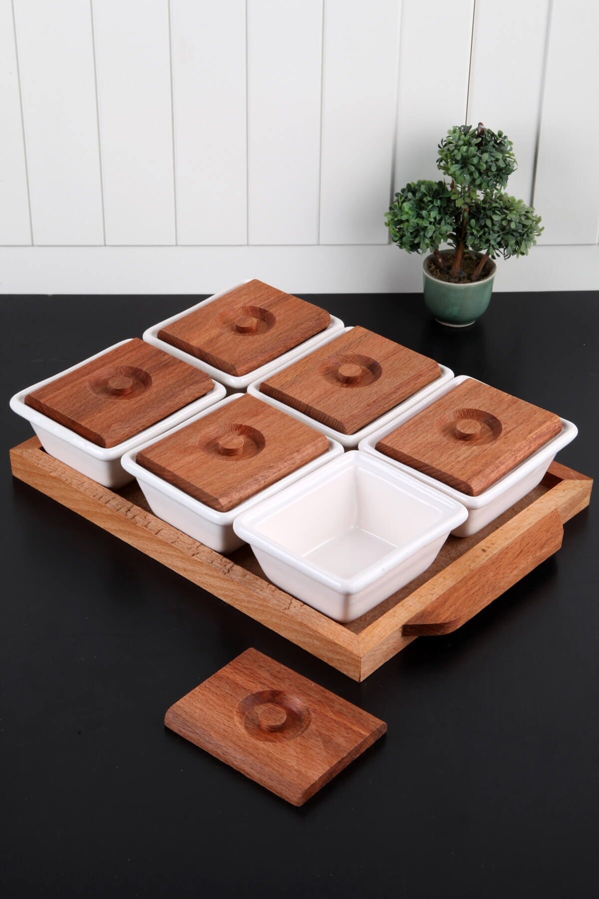 Wood Tray 6 Compartments Lux Breakfast Set Platter
