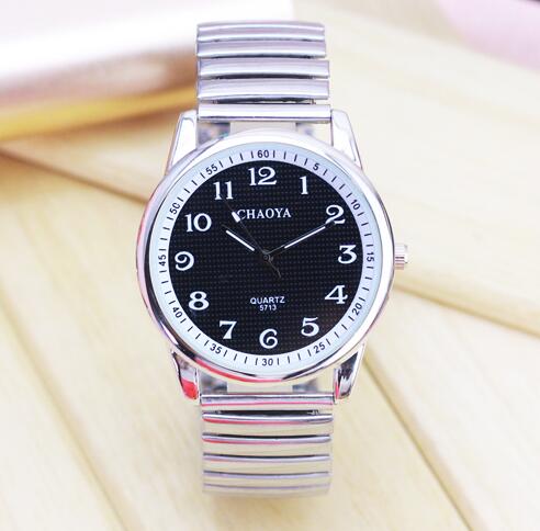 Vrouwen Mannen Eenvoudige Mode Elastische Band Roestvrij Staal Quartz Horloge Dames Jurk Wit Zwart: 4cm black