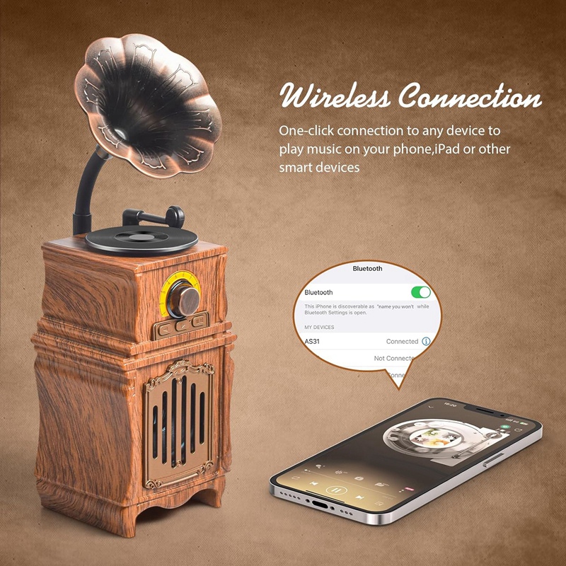 Retro bluetooth 5.3 -høyttaler til hjemmekontor, vintage-innredning, bærbar trådløs høyttaler for utendørsfester, android-høyttaler