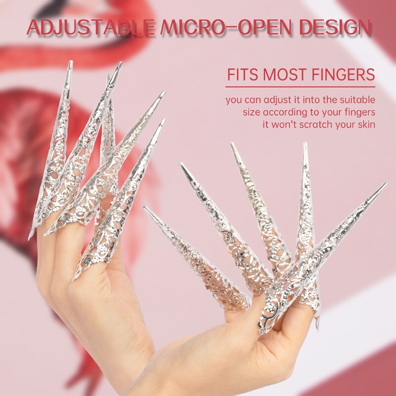 10Pcs anelli per artigli con punta per unghie da dito Bodhisattva a mille mani Guan Yin regina danza del ventre antichi costumi egiziani cinesi