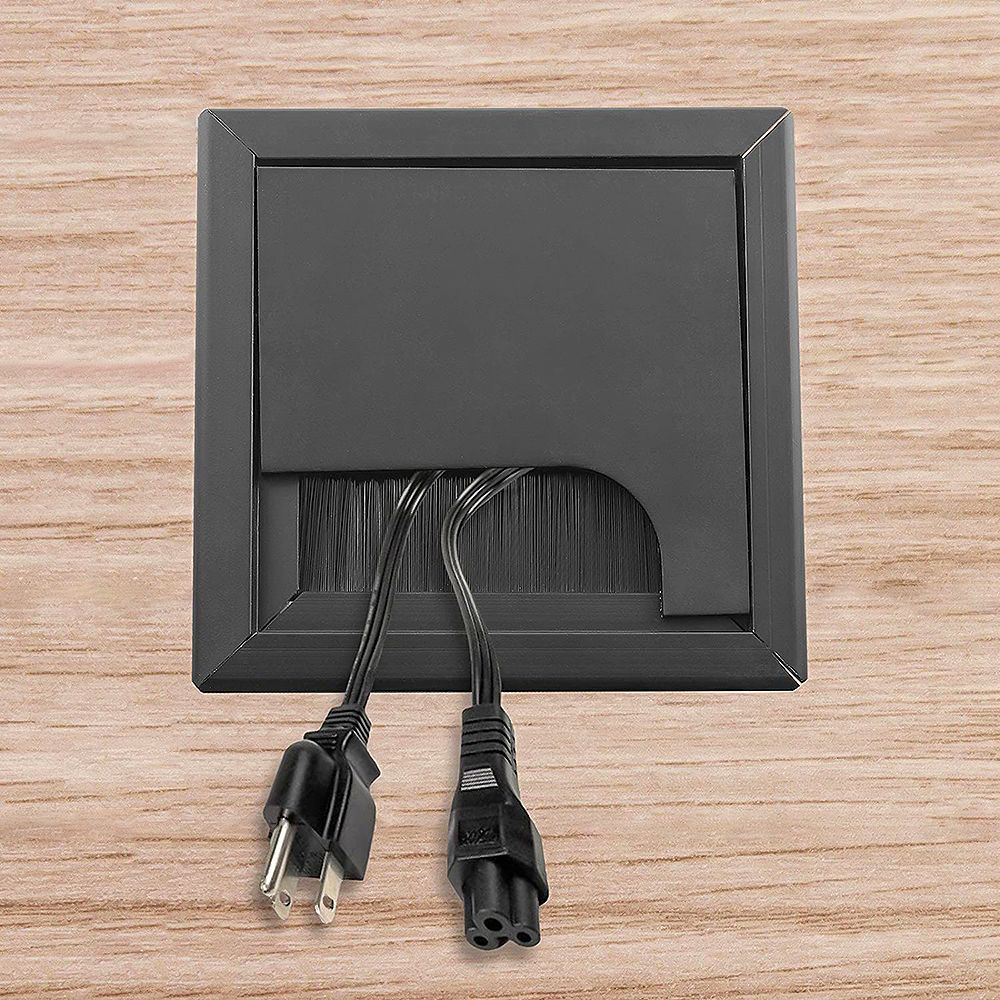 1Pcs Plastic Rechthoek Wire Kabel Houder Grommet Hole Cover Outlet Poort Met Zwarte Borstel Voor Pc Kantoor Tafel Bureau