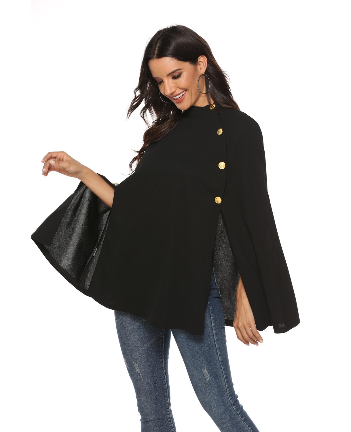 Amerikaanse Stijl Stand-Up Kraag Double-Breasted Mouwloze Volleyed Cape Effen Kleur Windjack