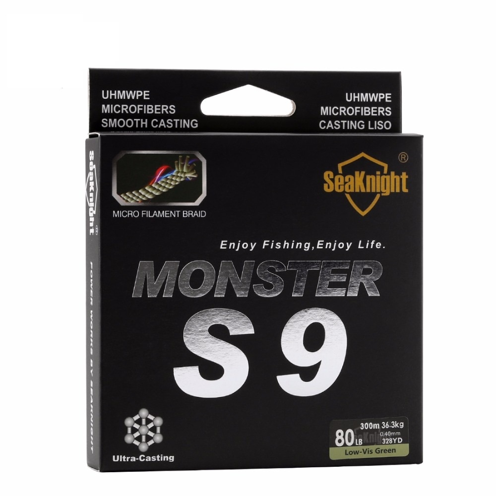 SeaKnight Monster S9 300M Braided Fishing Lines S Spiral Braide Tech. 9 Strands Multifilament PE Green 30LB 40LB 50LB 80LB 100LB