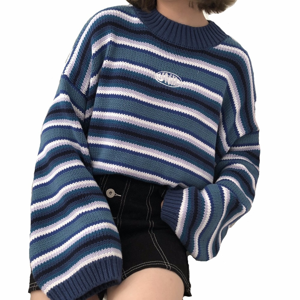 Vrouwelijke Koreaanse Harajuku Kleding Voor Vrouwen Losse Wilde Gestreepte Student Trui Vrouwen Truien Kawaii Ulzzang Trui Jumper