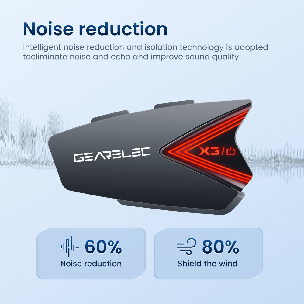 GEARELEC X3 Motorcycle Helmet Headset Wireless Bluetooth Earphones IP65 Waterproof Noise Reduction Supports Hands Free Call