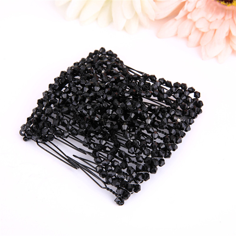 Accessoires de coiffure de dames perles magiques élasticité Double peigne à cheveux pince accessoires de coiffure extensibles: Black