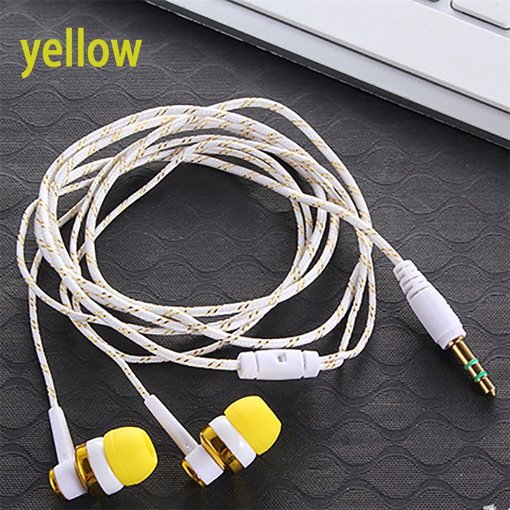 1Pc 35mm uniwersalny przewodowy In-ear słuchawki Stereo Nylon splot kabel do słuchawek zestaw słuchawkowy z mikrofonem do smartfona Laptop: yellow