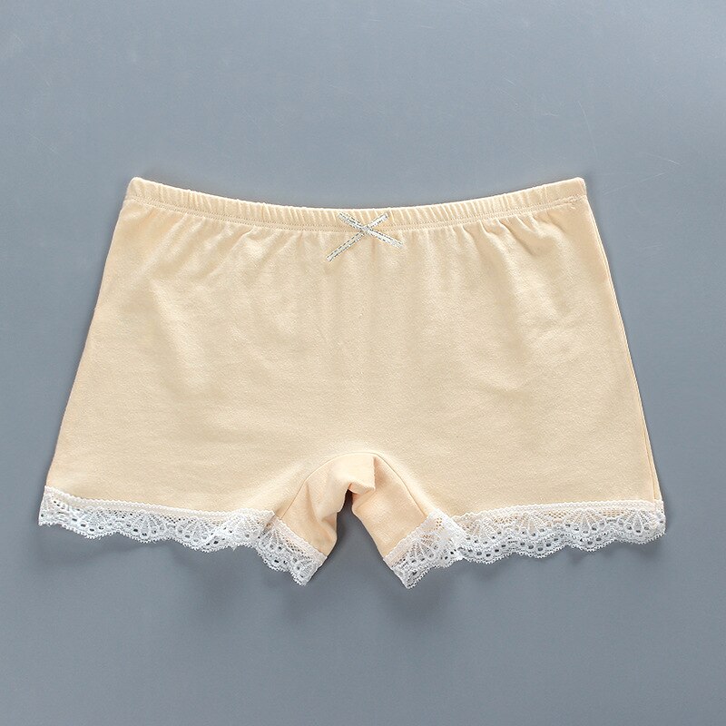 5 pz/lotto ragazze estate pizzo intimo pantaloncini di sicurezza cotone traspirante pantaloni corti adolescente abbigliamento per bambini: beige